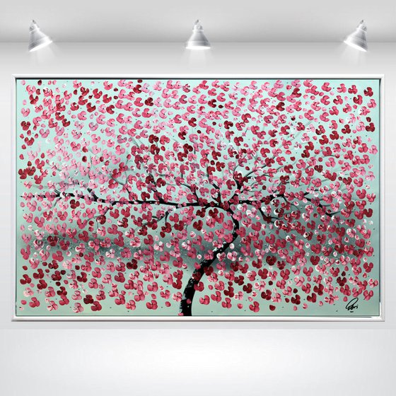 Love Tree -  acrylic abstract painting cherry blossoms nature painting framed canvas wall art