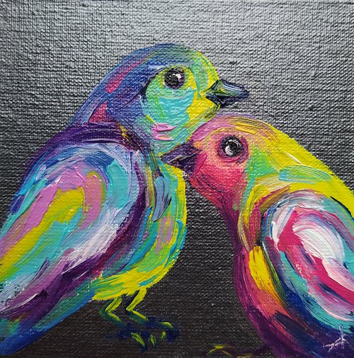 Touch - bird, oil painting, bird, birds oil painting, painting on canvas, gift, parrots, bird art, art bird, animals oil painting by Anastasia Kozorez