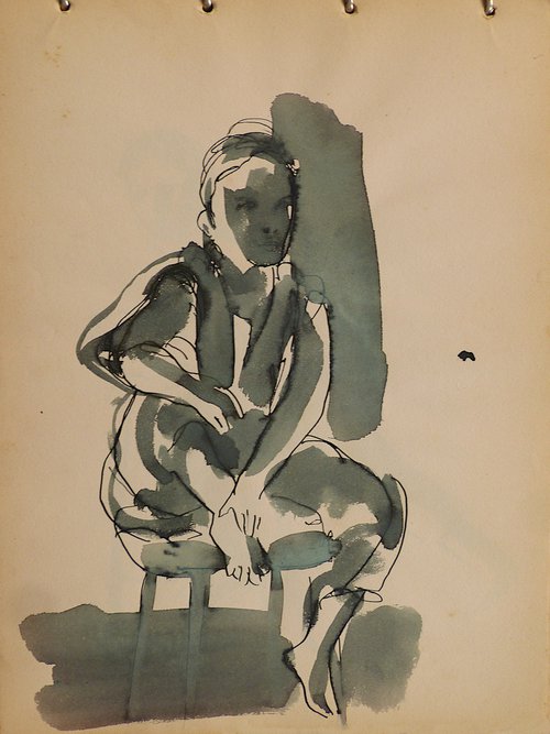 The Model 1991-1, vintage drawing 24x32 cm by Frederic Belaubre