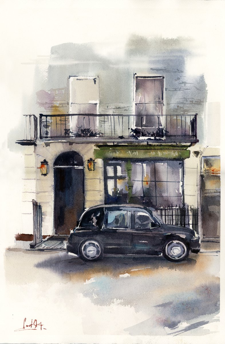 Impressionistic Cityscapes Watercolour By Sophie Rodionov, 11 X 17", London Street Scene, Original Artwork