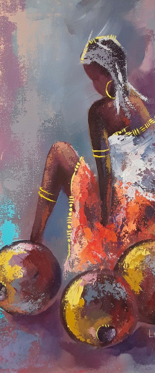 African woman in head gear by Alex Mensah