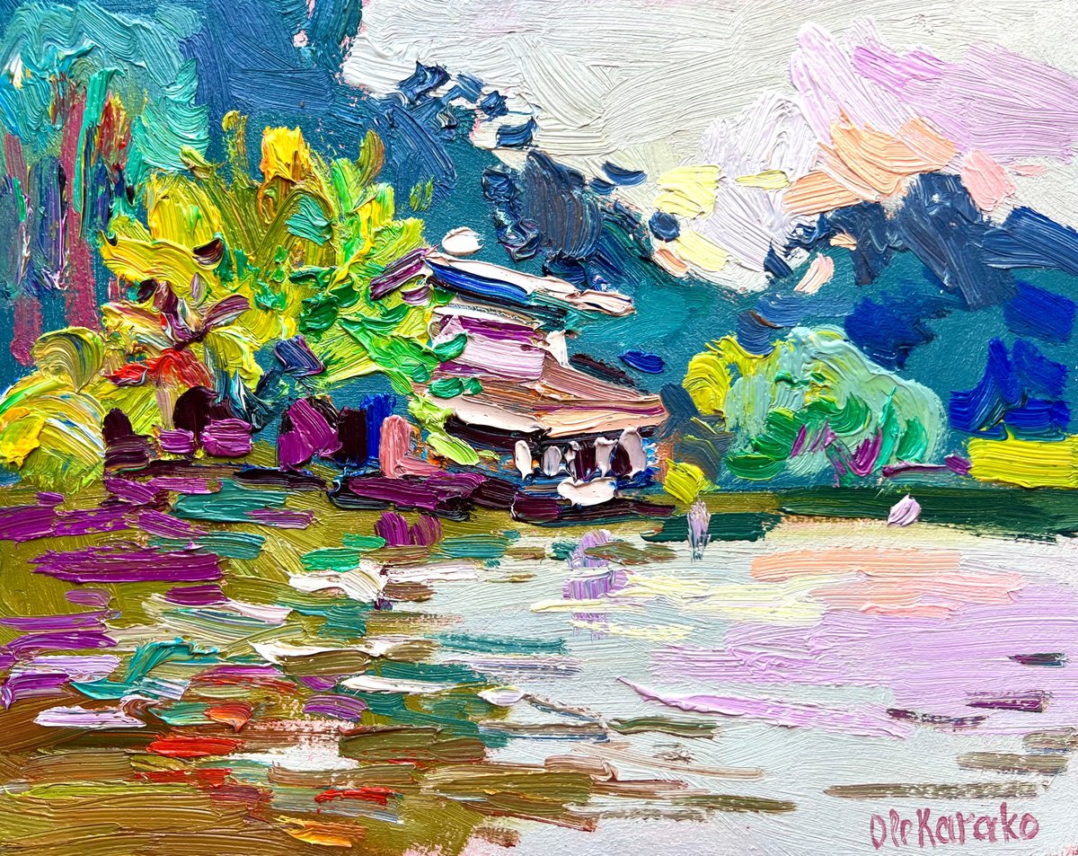 Impressionistic Landscape Oil Painting By Ole Karako, 12 X 9", Nyvky Park 3, Original Artwork