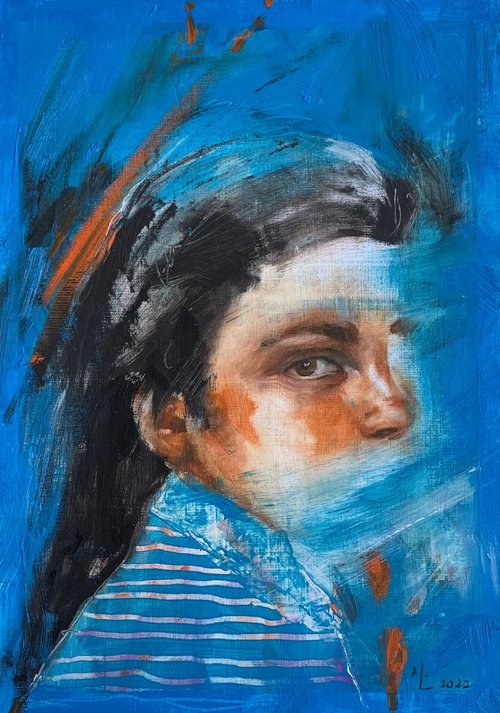 Face Woman On a Blue Background by Alina Lobanova