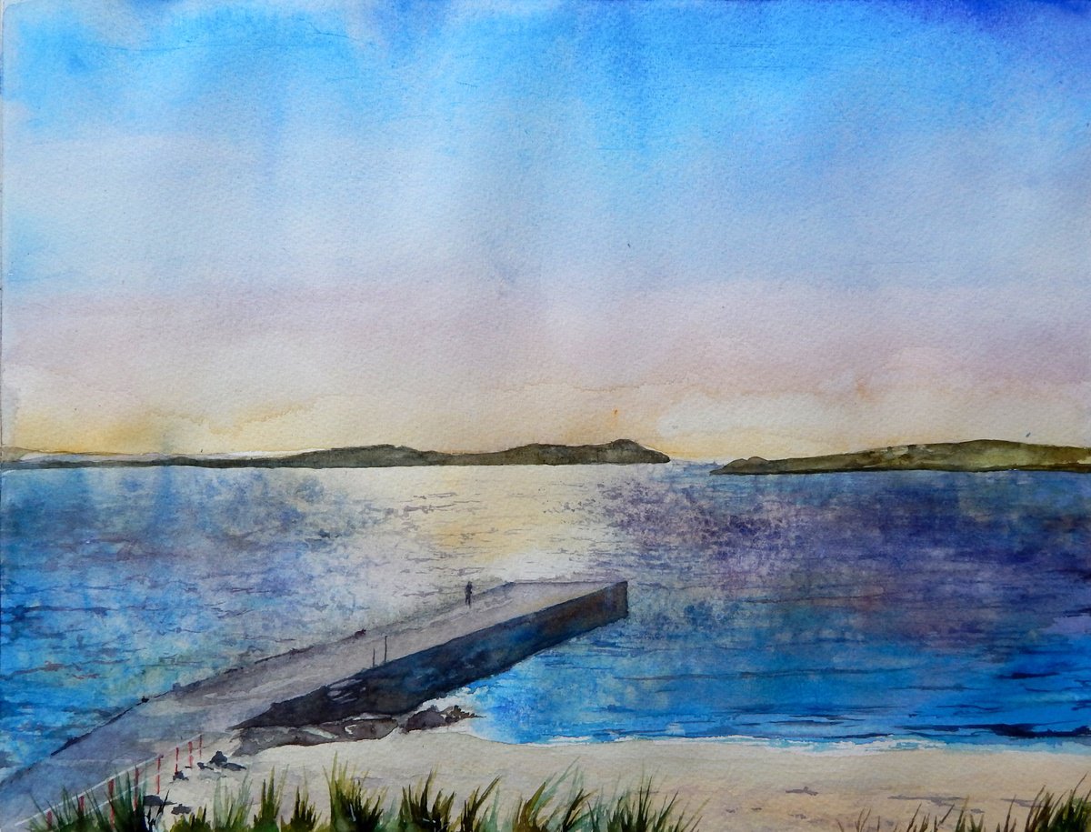 Expressive Landscape Watercolour By Richard Freer, 16 X 12", Port Arthur Beach 2, Original Artwork