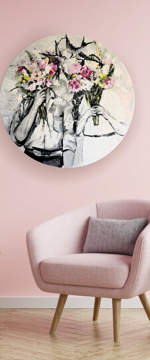 Black & White Lovers with Palette Knife by Dina Telesheva