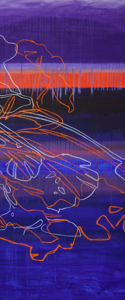 Monstera Double Shadows Blue Orange by Simon Findlay