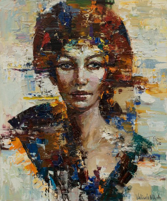 Abstract girl portrait painting, Original oil painting