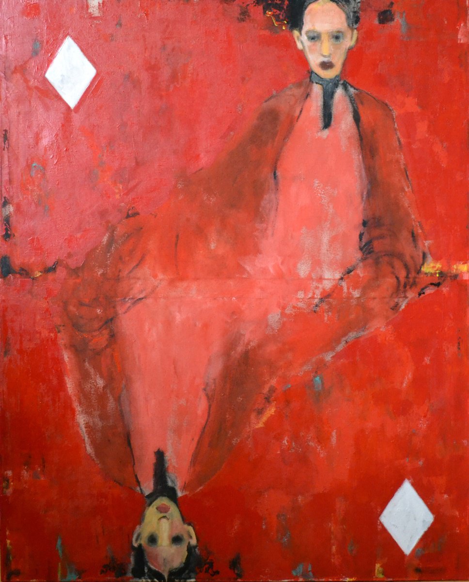 Expressive Painting , Red Fugurative Abstract By Gela Mikava, 31 X 39, Artwork For Sale On Artfinder