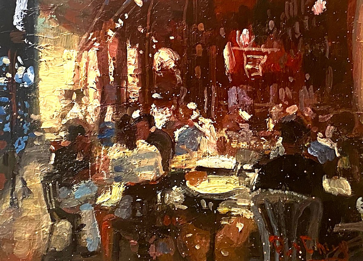 Impressionistic Cityscapes Oil Painting By Paul Cheng, 12 X 9", Night Club #12, Original Artwork