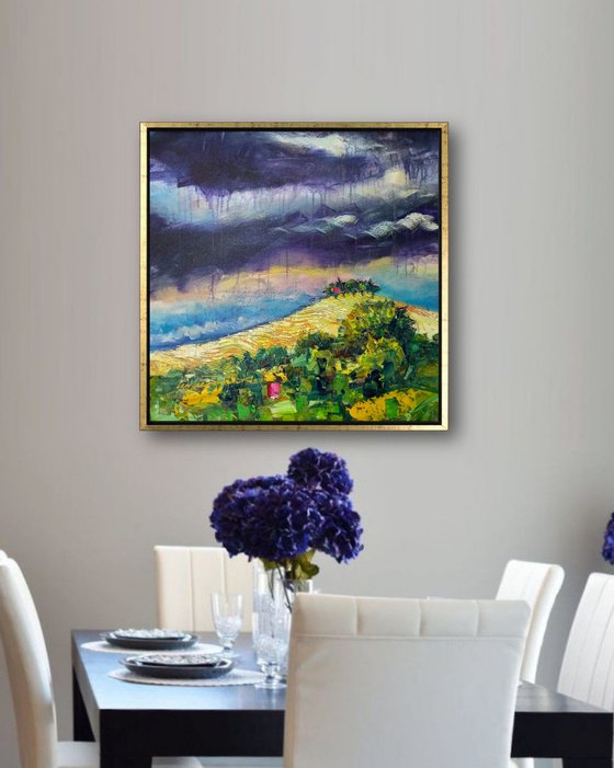 'THUNDER SKY OVER TUSCANY' - Acrylics Painting on Canvas Ready to Hang