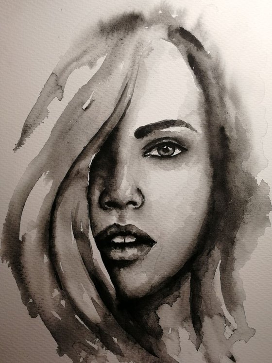 She - original watercolor portrait painting