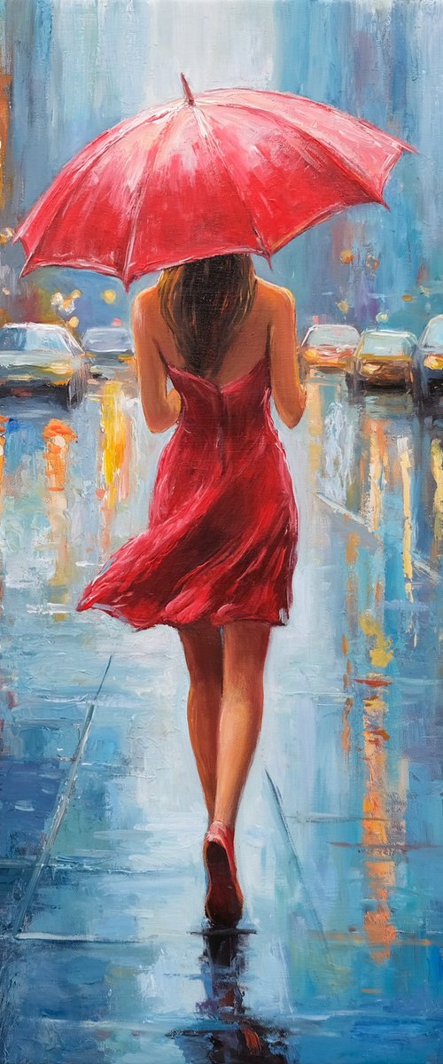 Red Umbrella in the Rain by Behshad Arjomandi