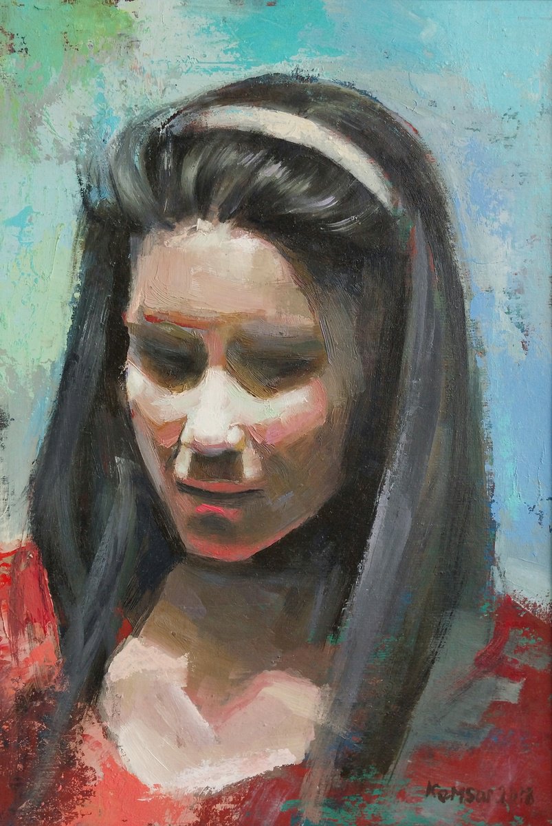 Impressionistic Portrait Oil Painting By Kamsar Ohanyan, 11 X 15", Portrait, Original Artwork