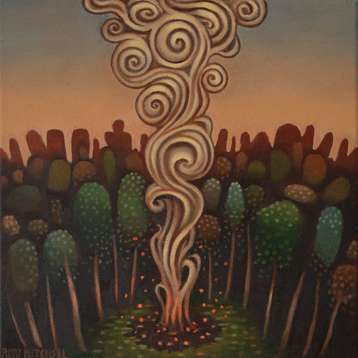 Naive Landscape Oil Painting By Rory Mitchell, 12 X 12", The Privacy Of Your Own Heart, Original Artwork