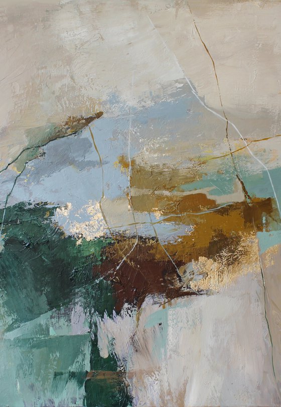 "Cliff" Green gray abstract acrylic art