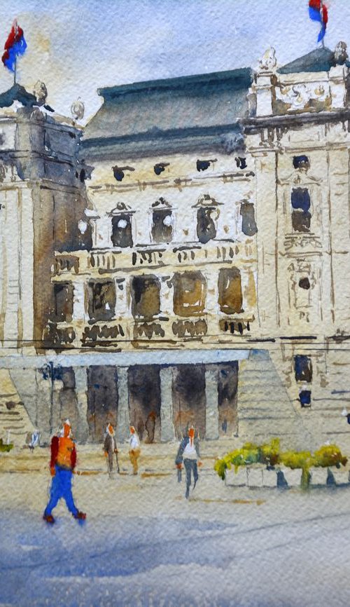 Stari Trg Republike Beograd mala akvareli beograda small by Nenad Kojić watercolorist