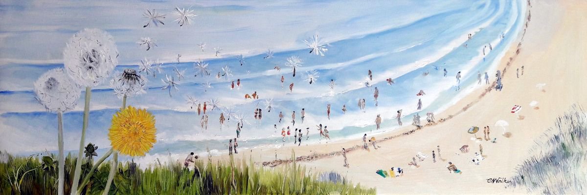 Naive Portrait Oil Painting By Chris Walker, 30 X 10, Four O