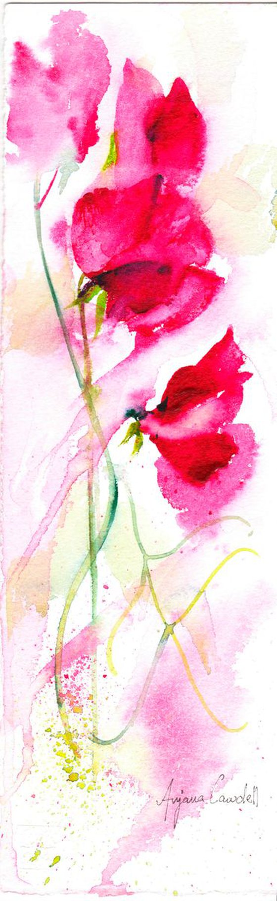 Red Sweetpea Painting, Floral Art, Original Watercolour painting, Mini Art, Small painting, Contemporary Floral, Deep Pink