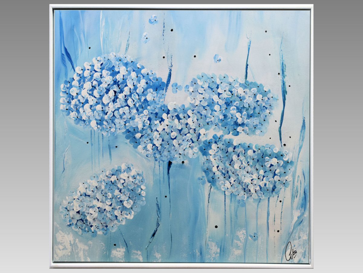 Summertime Blues - Abstract Painting- Acrylic Art - Blue Painting - Flower Painting - Can... by Edelgard Schroer
