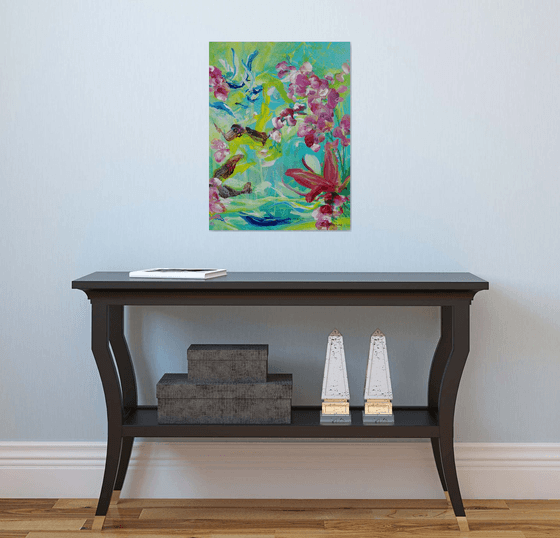Abstract Orchid #2. Floral Garden Textured Painting. Tropical Flowers Art.2