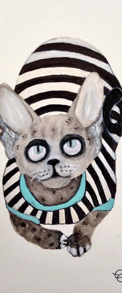 Sphynx cat with a striped suit by Eleanor Gabriel