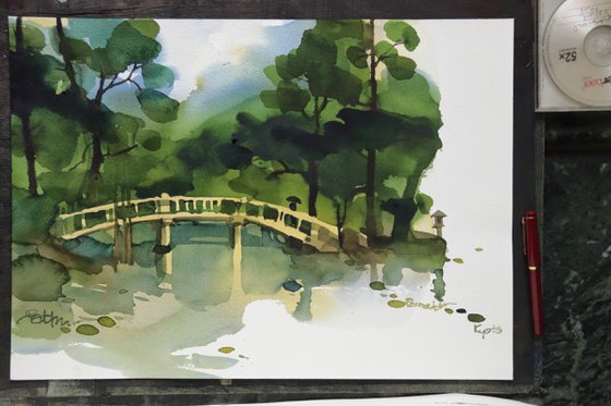 Bridge through Japanese greens