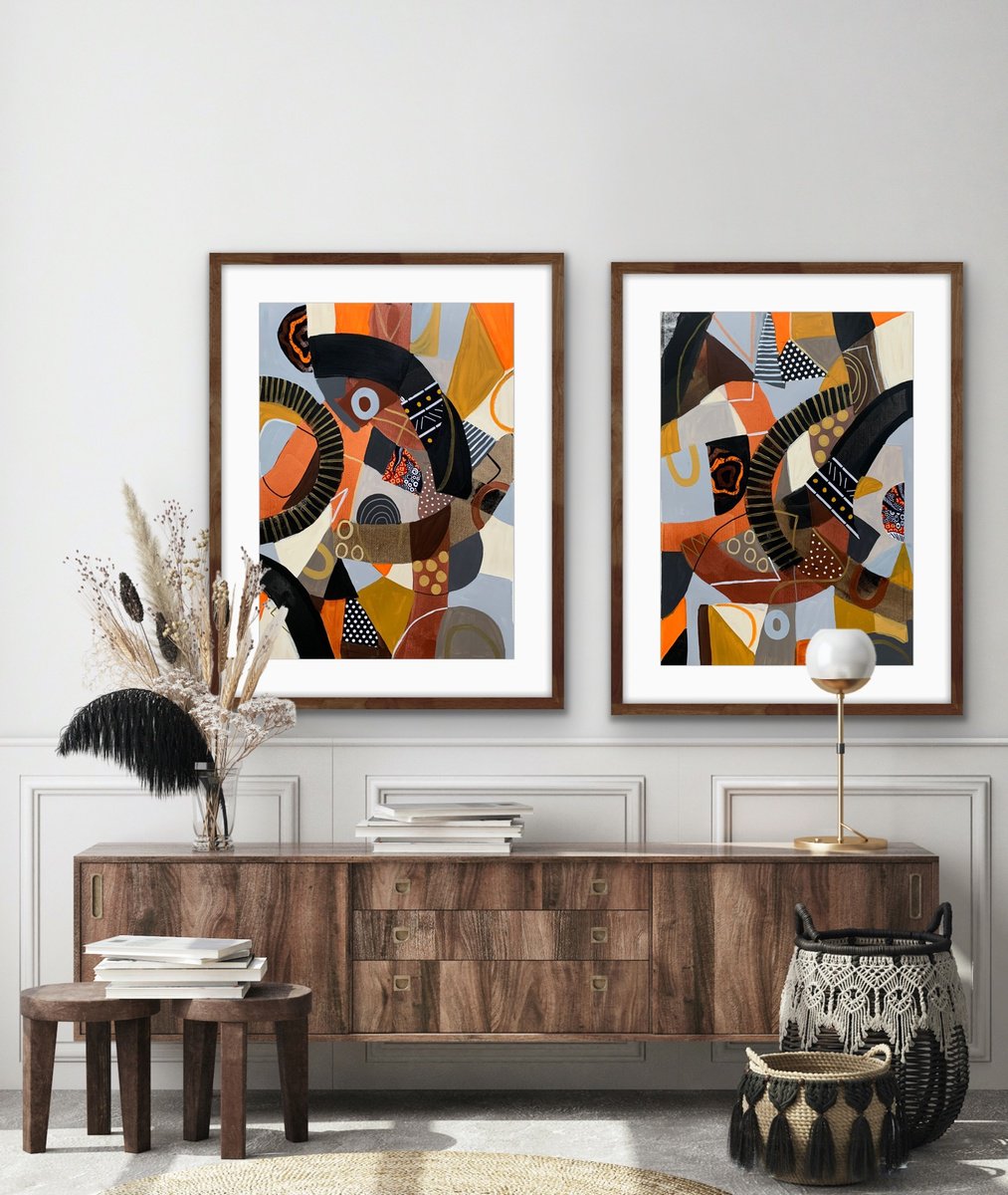 Organic Abstract Acrylic Painting By Rashna Hackett, 20 X 27", Existential (Diptych), Original Artwork