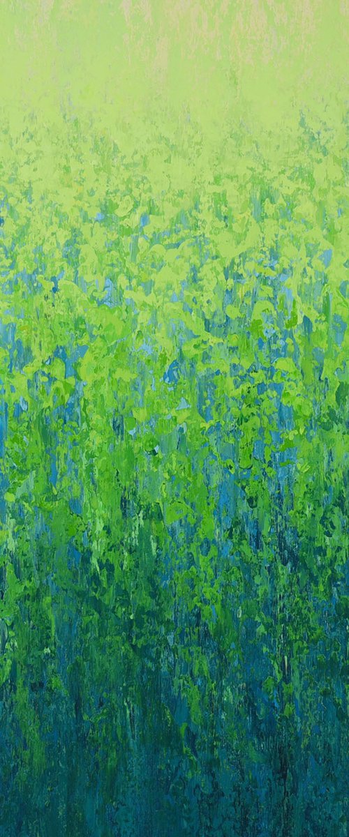 Glistening Greens - Modern Textured Nature Abstract by Suzanne Vaughan