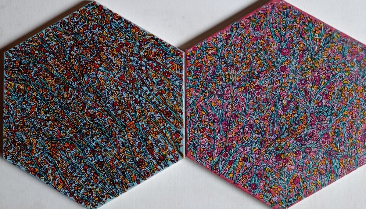 Illustrative Botanical Acrylic Painting By Tetiana Osadchuk, 12 X 12", Diptych, Original Artwork