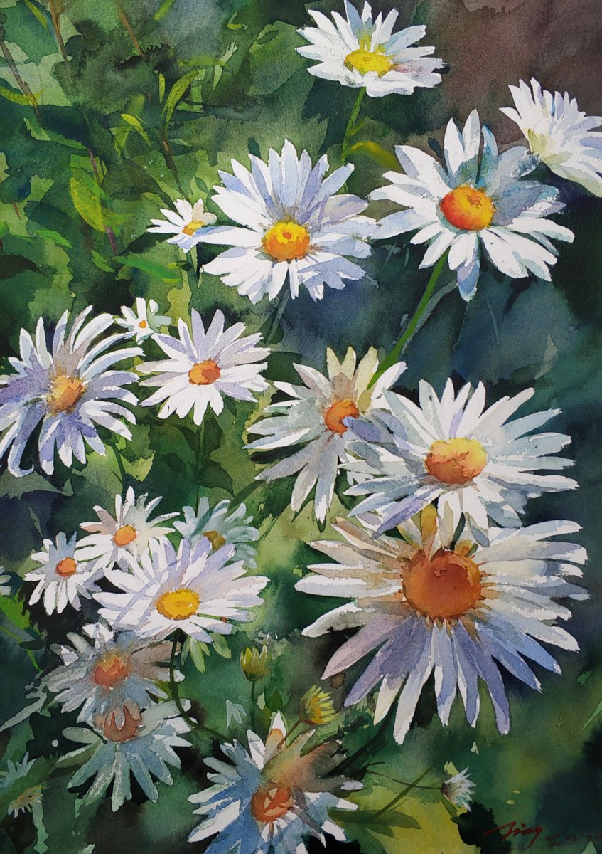 Impressionistic Botanical Watercolour By Jing Chen, 11 X 15, Waiting For The Light, Original Artwork