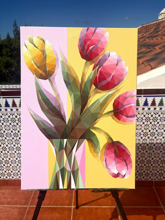 GEOMETRIC PINK AND YELLOW TULIPS
