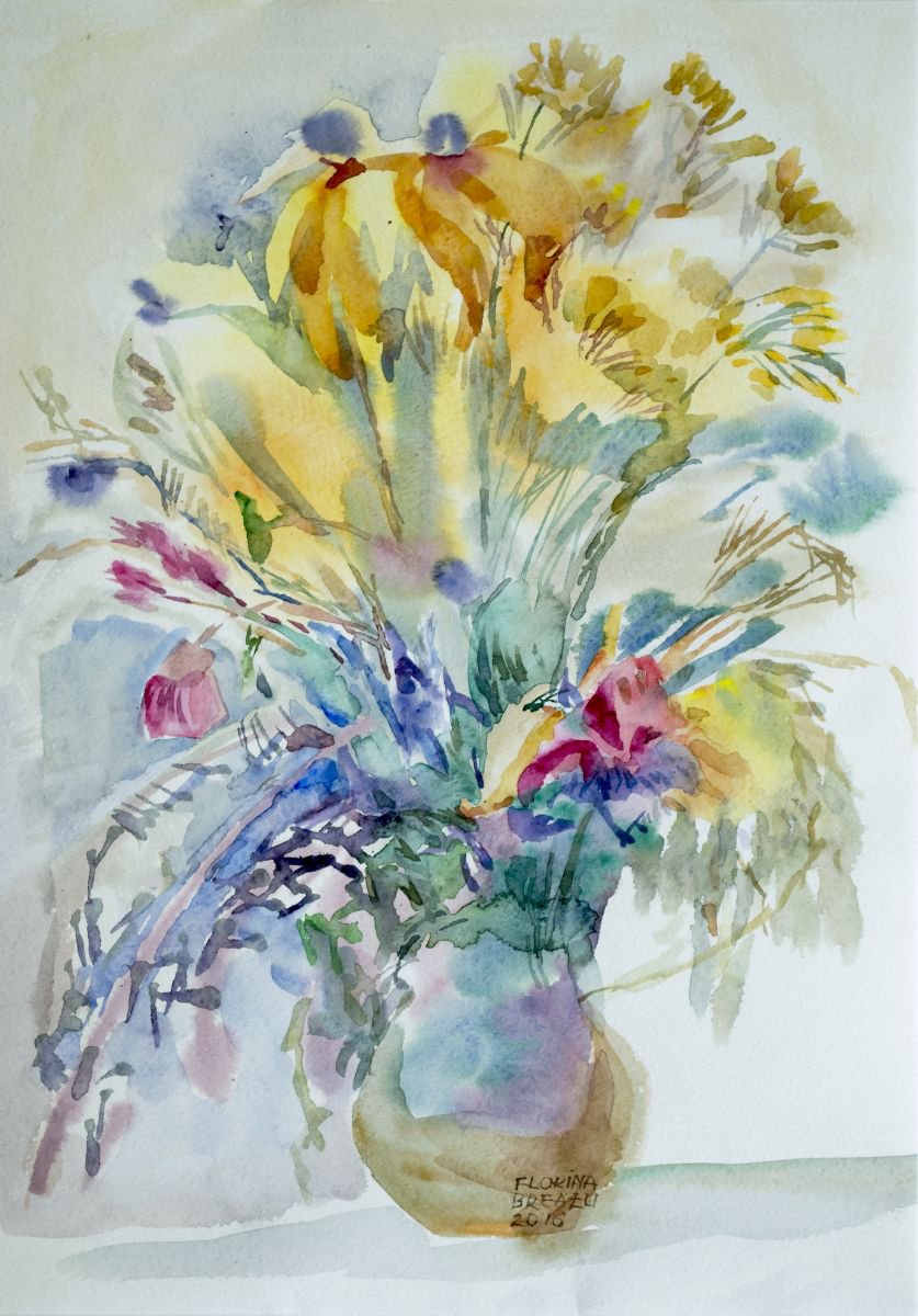 Organic Botanical Watercolour By Florina Breazu, 17 X 22, Wild Flowers Ii, Original Artwork