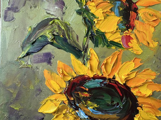 Sunflower impasto art