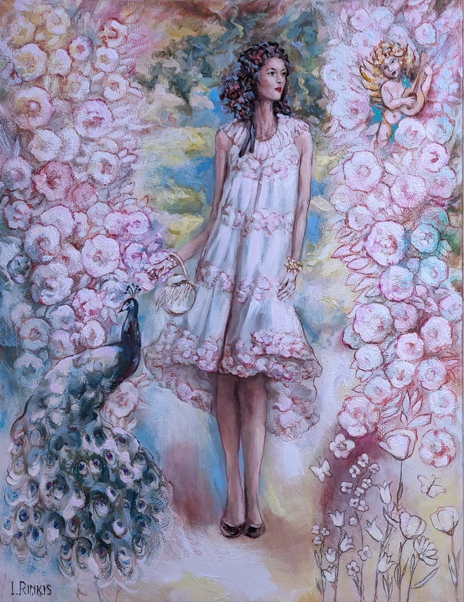Impressionistic Portrait Oil Painting By Ilgonis Rinkis, 31 X 39, In The Miracle Garden, Original Artwork