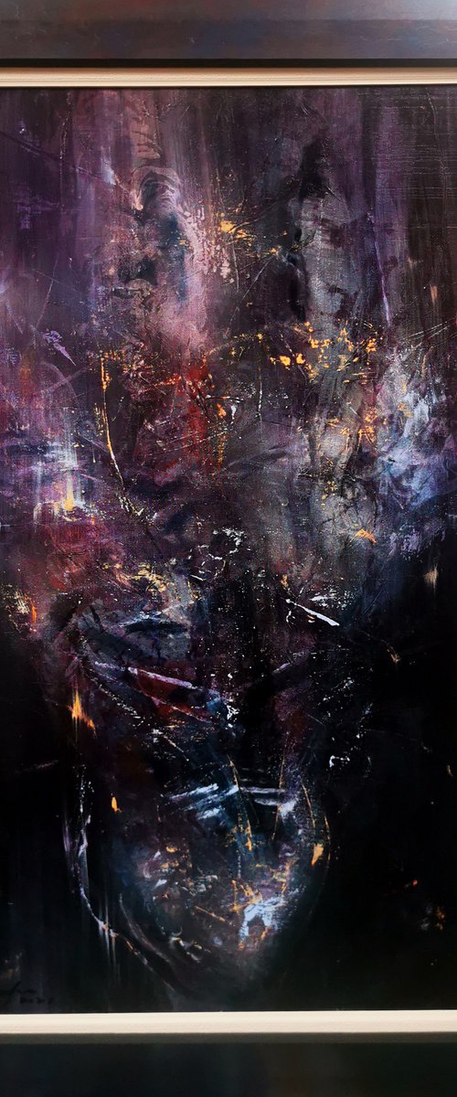 Framed dark purple ghostlly gothic abstract painting still life O KLOSKA by Kloska Ovidiu