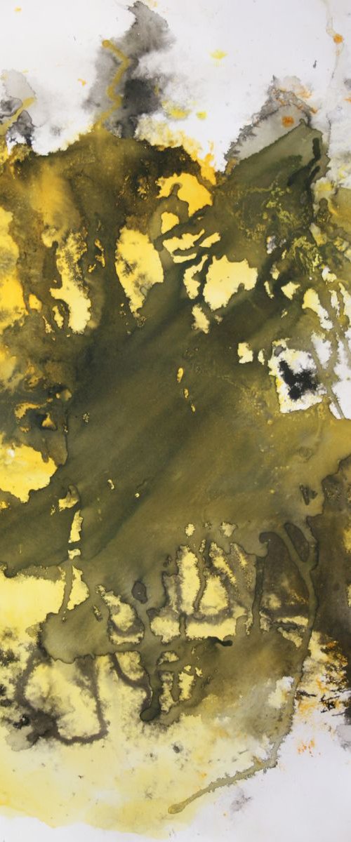 UNTITLED II... ABSTRACTION... EXPERIMENTS WITH WATERCOLORS AND INK... YELLOW AND BLACK... / ORIGINAL PAINTING by Salana Art / Svetlana Samovarova