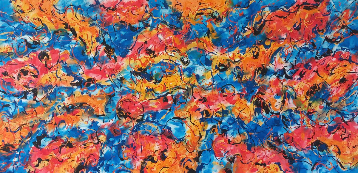 Abstract Landscape Acrylic Painting By Max Yaskin, 84 X 42", Waves In The Sky 2 By M.y., Original Artwork