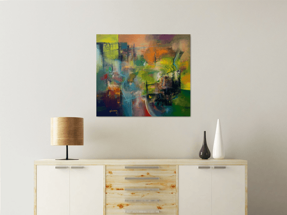 Immaterial Landscape, Home painting, Colorful art, Abstract Landscape, Blue green orange colorful oil on canvas