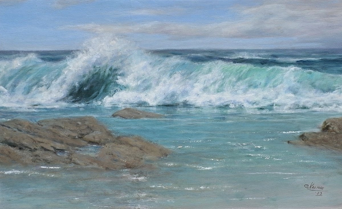 Impressionistic Landscape Acrylic Painting By Gerard Kramer, 20 X 12, The Wave, Original Artwork