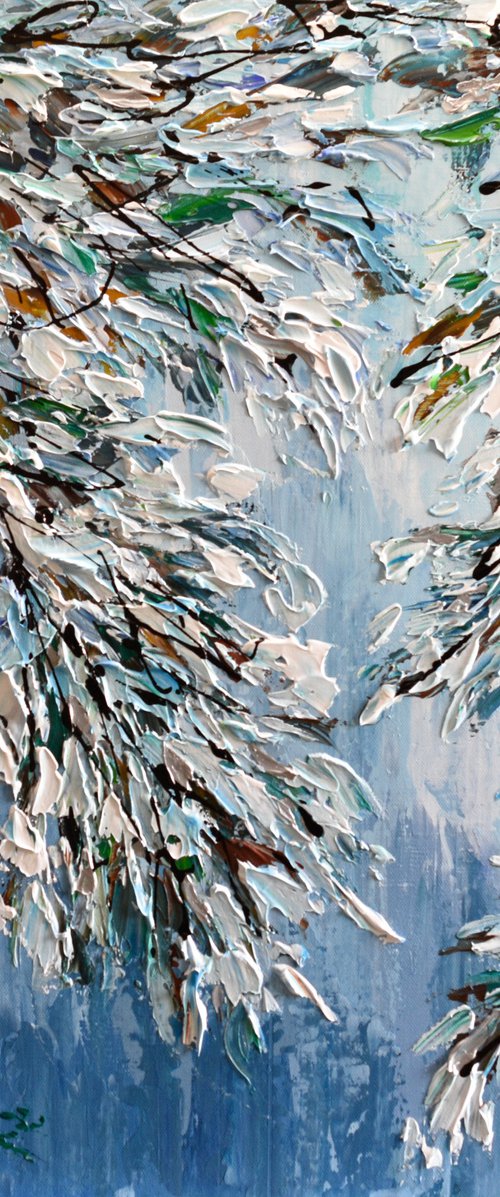 First Snow - Impressionist Winter Painting on Canvas, Palette Knife Artwork, Heavy Texture Landscape Art by Olga Tkachyk