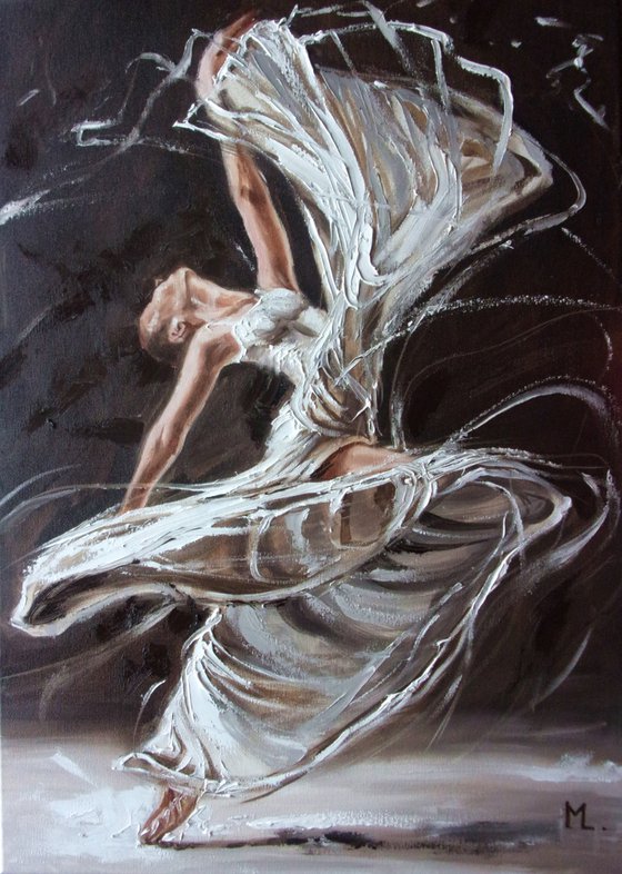 " DECEMBER CANDLE ... "- ballerina liGHt ballet ORIGINAL OIL PAINTING, GIFT, PALETTE KNIFE