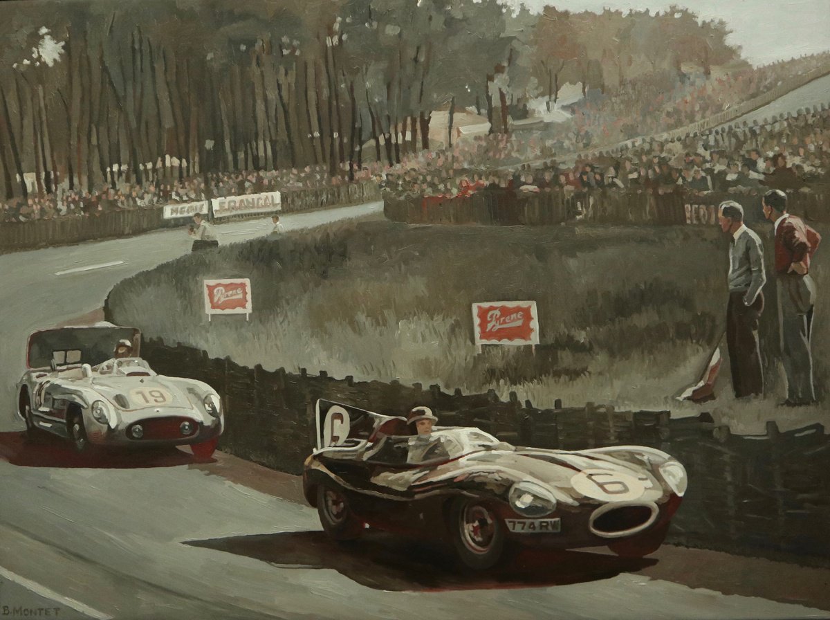 Photorealistic Transport Oil Painting By Benoit Montet, 34 X 26, Vintage Racing , Original Artwork