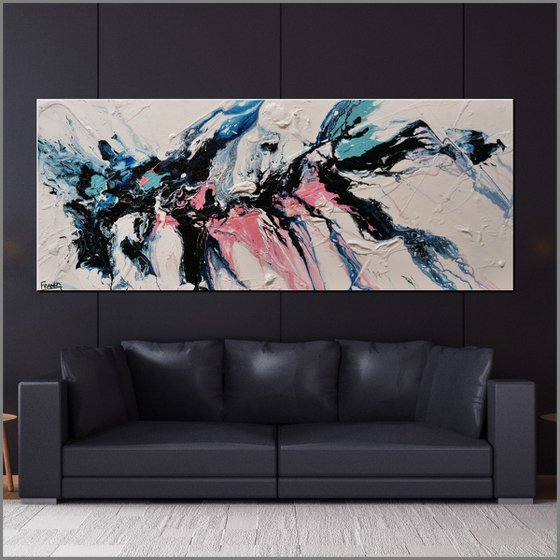 Dusty Midnight 200cm x 80cm Blue White Pink Abstract Art