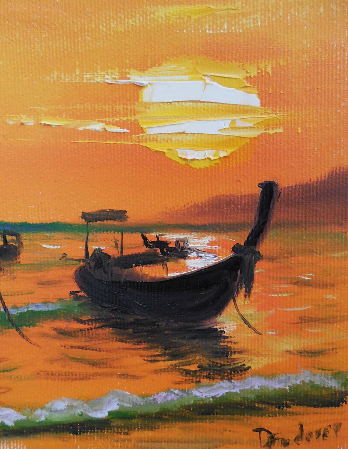 sunset painting with boat