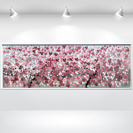 Siblings -  acrylic abstract painting. cherry blossoms, nature painting, framed canvas wall art