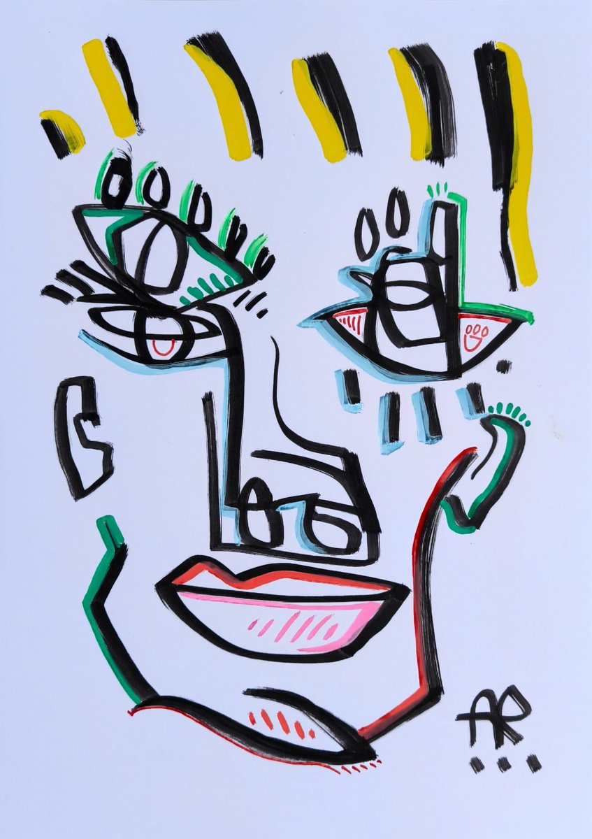 Expressive Portrait Drawing By Angel Rivas, 8 X 12, Model Face, Original Artwork