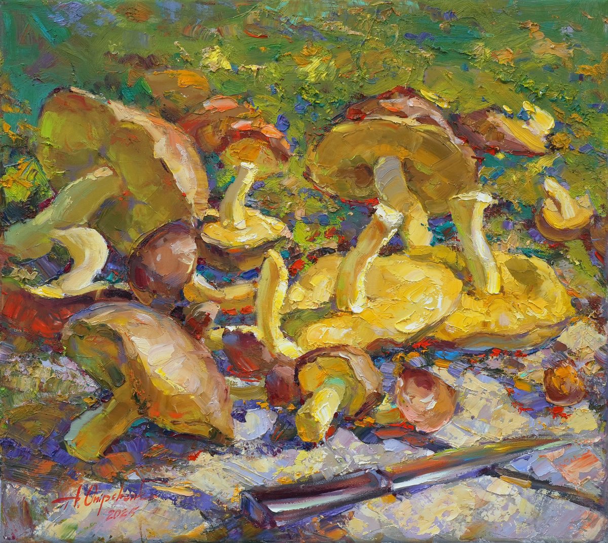 Impressionistic Landscape Oil Painting By Alisa Onipchenko-Cherniakovska, 18 X 16, Butter Mushrooms, Original Artwork