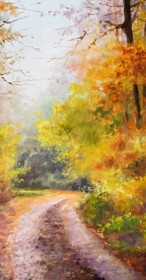 Autumn road in the forest by Lucia Verdejo