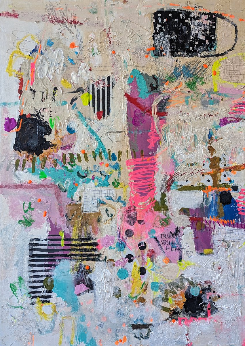 Abstract Painting By Jenny Furman, 20 X 28, Heart Over Mind, Original Artwork