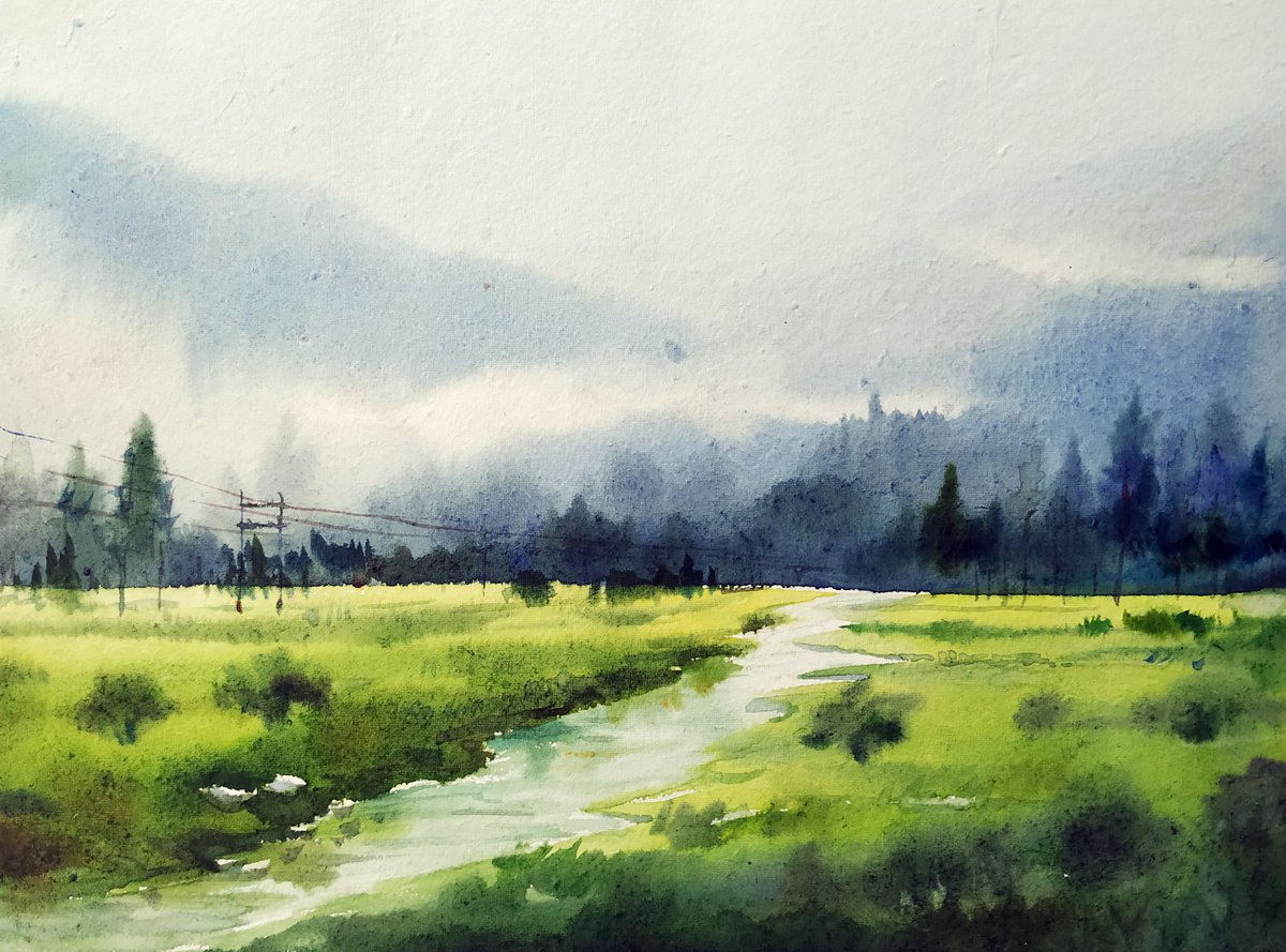 Impressionistic Watercolour , Himalayan Mountain Valley By Samiran Sarkar, 13 X 10, Artwork For Sale On Artfinder
